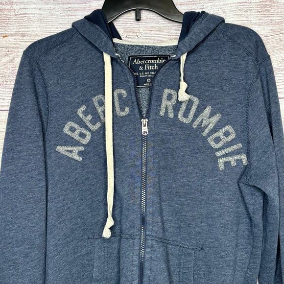 Abercrombie & Fite Men's Blue Gray Hooded Zip Up Sweatshirt Jacket Size XS - Picture 3 of 13